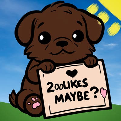 a puppy holding a sign that says 2 likes maybe?