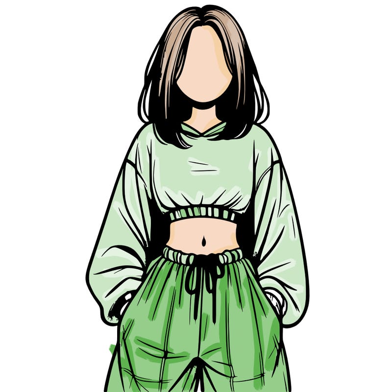 realistic girl faceless with baggy pants and a crop top