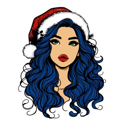 realistic christmas girl with wavy hair and lips