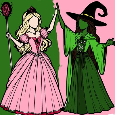 detailed realistic split of a princess and a witch