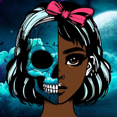 realistic girl with half skull mask