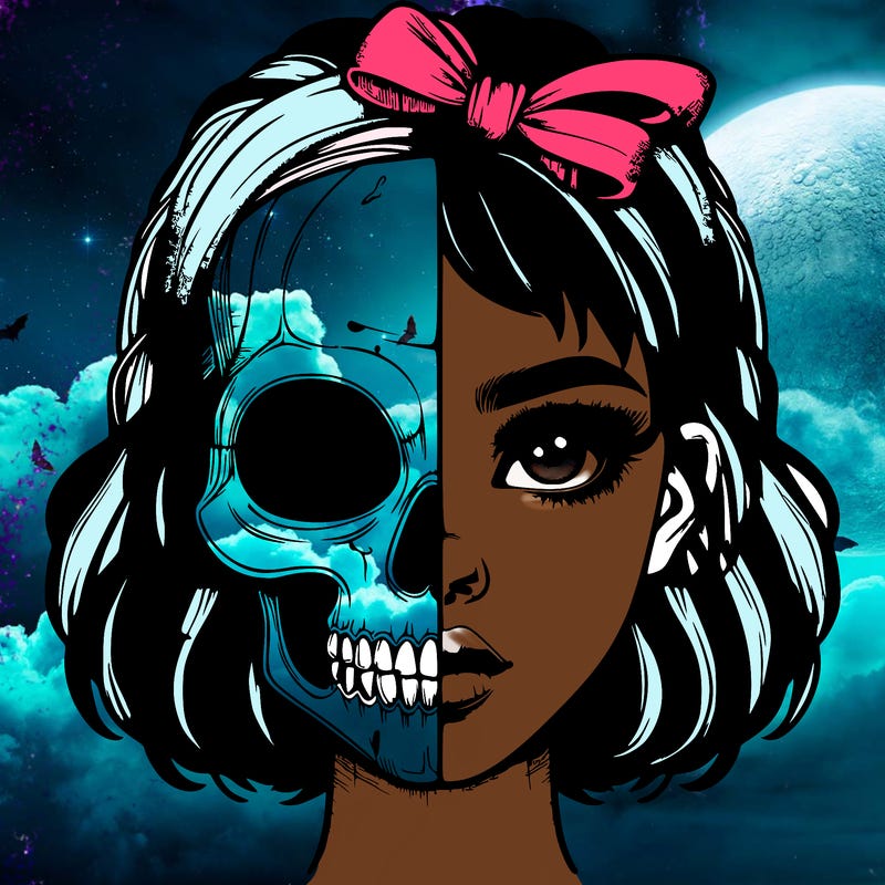 realistic girl with half skull mask