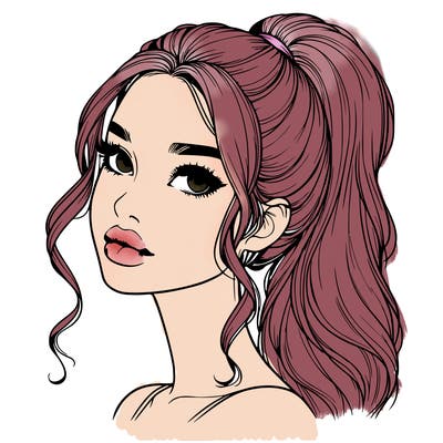 realistic girl with a ponytail on her hair and lips