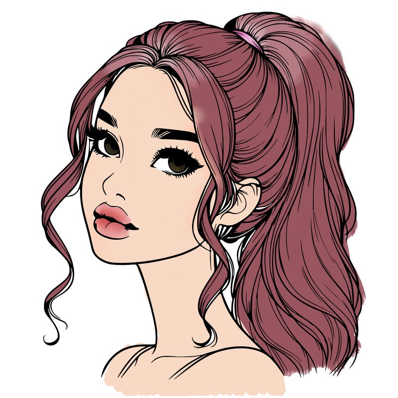 realistic girl with a ponytail on her hair and lips