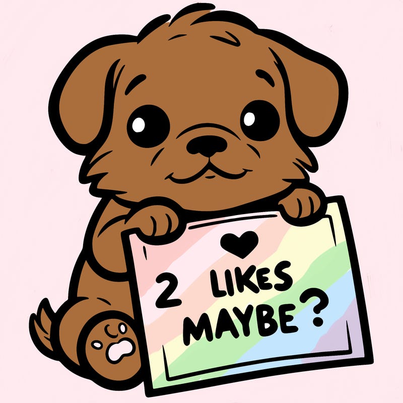 a puppy holding a sign that says 2 likes maybe?