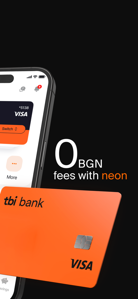 Compte neon tbi bank présentant une carte Visa orange et une promotion sans frais