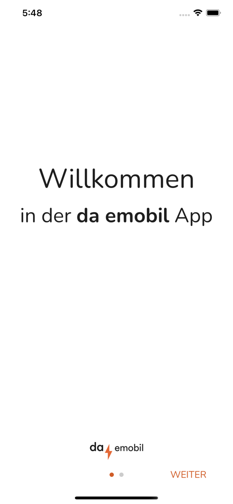 Écran d'accueil de l'application da emobil avec un message de bienvenue en allemand