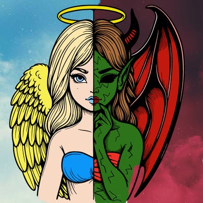 realistic angel half demon