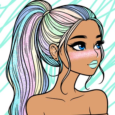 a beautiful and realistic girl with a high pony tail