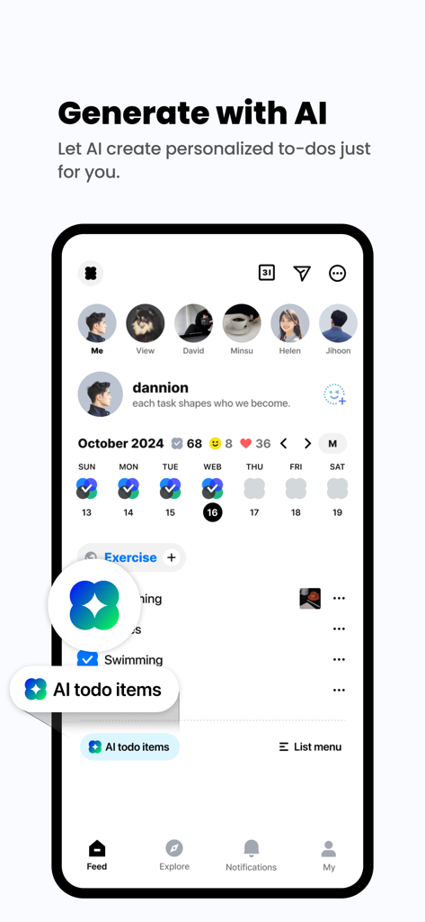 todo mateアプリのインターフェース。AIタスク生成機能が表示されています。