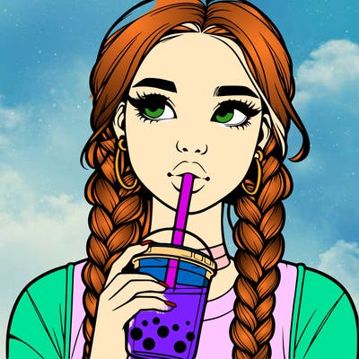 realistic girl with braided hair drinking boba