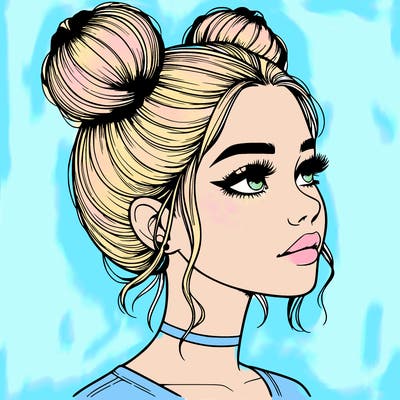realistic girl with buns on the top of her head