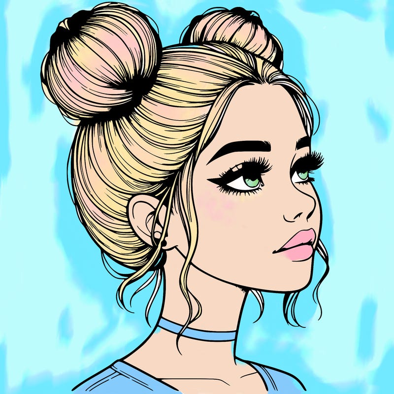 realistic girl with buns on the top of her head