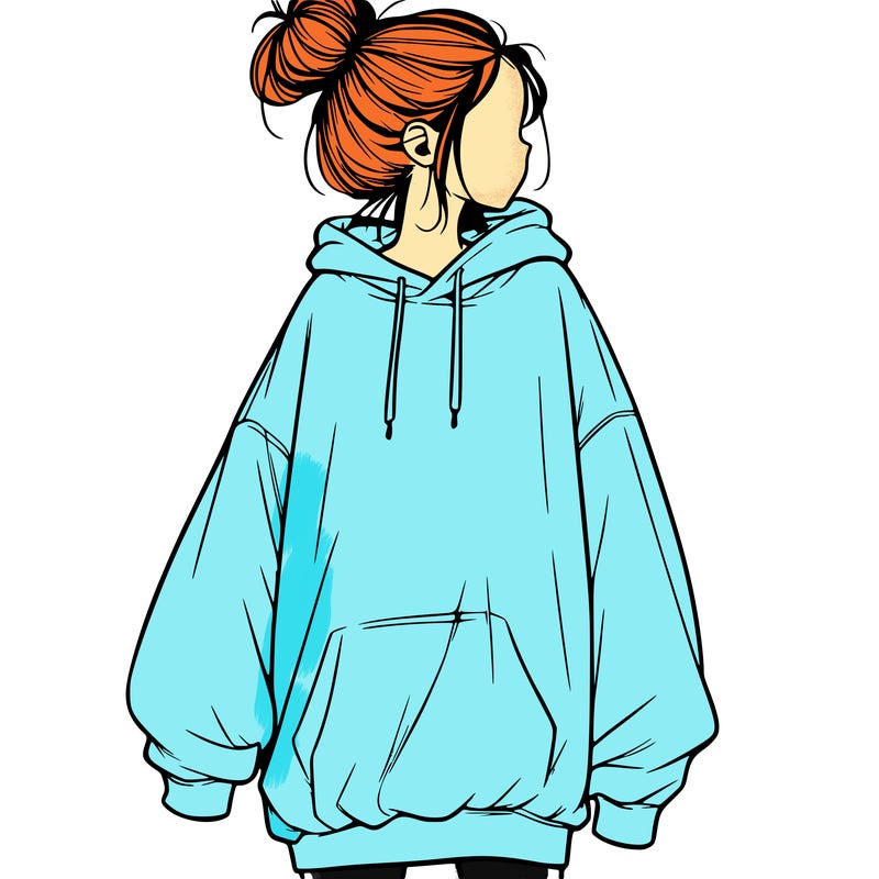 realistic girl with a oversized sweatshirt on and a bun