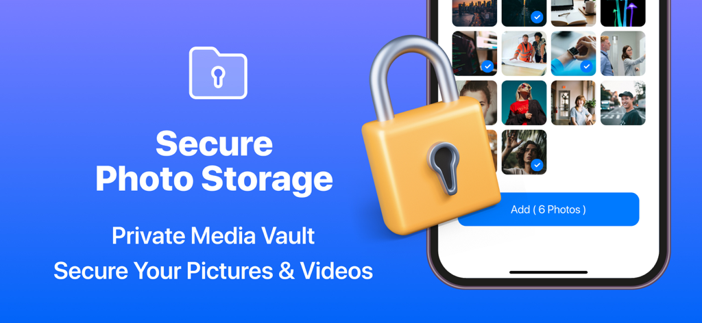 iProtect secure photo storage and private media vault feature with a padlock icon