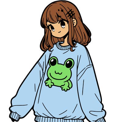 girl wearing frogging sweatshirt