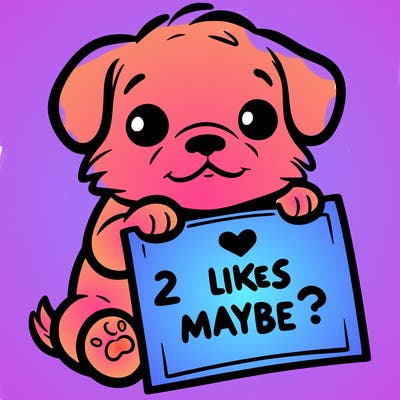 a puppy holding a sign that says 2 likes maybe?