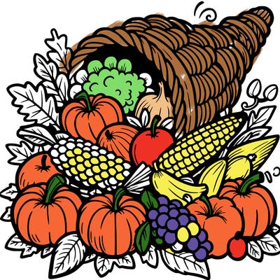a cornucopia spilling out autumn fruit%2c vegetable
