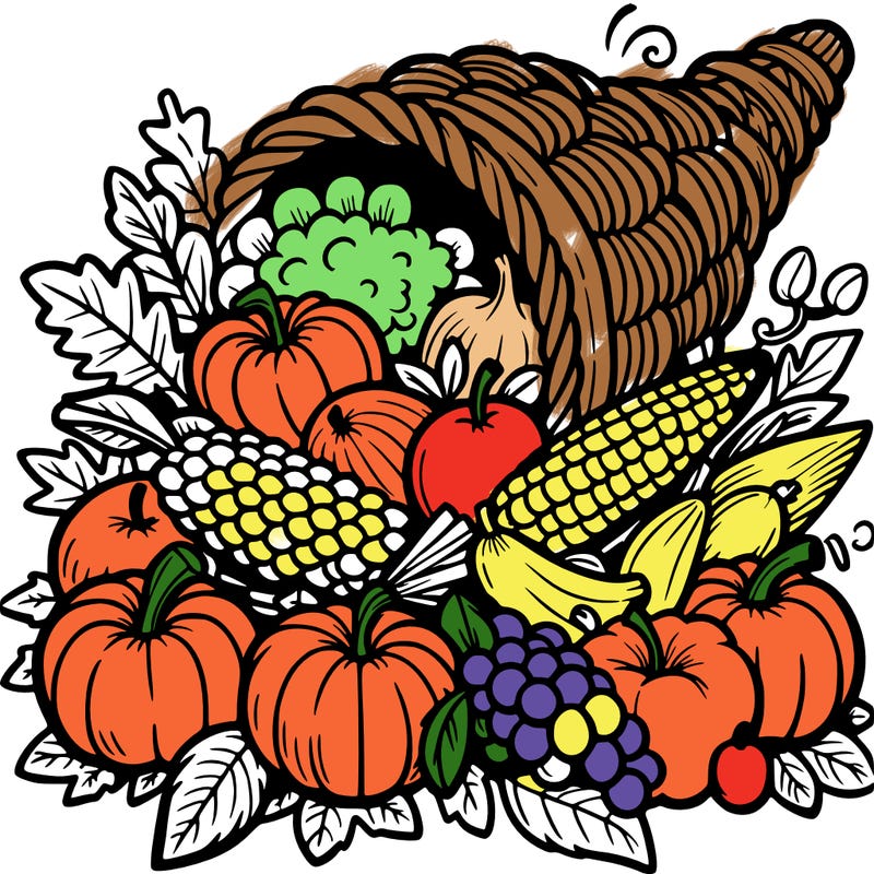 a cornucopia spilling out autumn fruit%2c vegetable