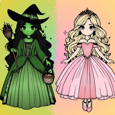 realistic split of witch and princess