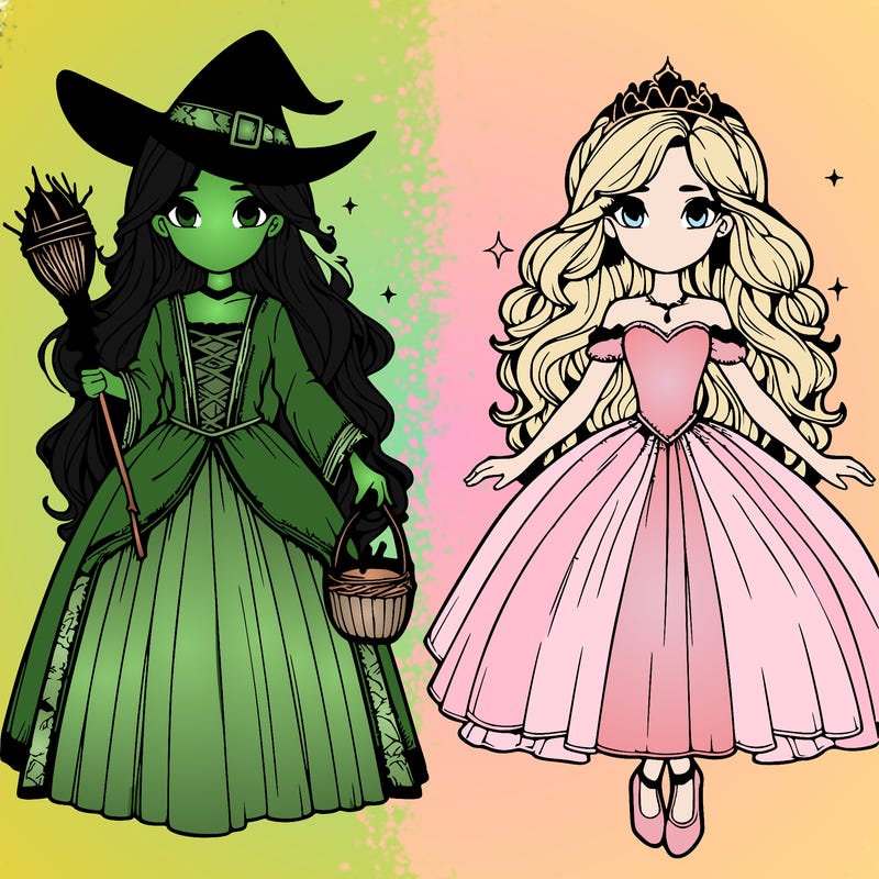 realistic split of witch and princess