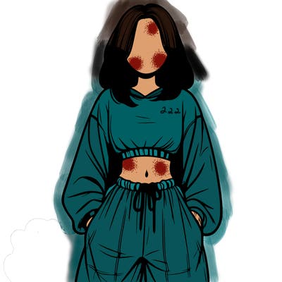 realistic girl faceless with baggy pants and a crop top