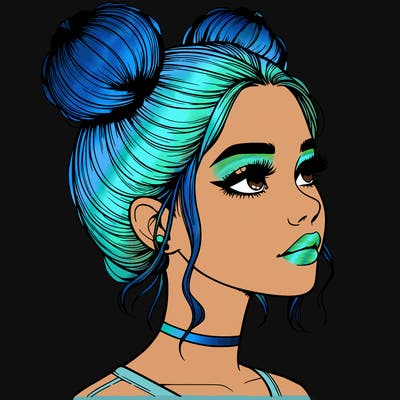realistic girl with buns on the top of her head