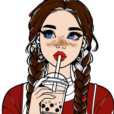 realistic girl with braided hair drinking boba