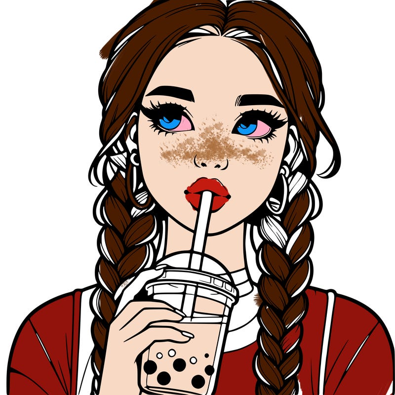 realistic girl with braided hair drinking boba