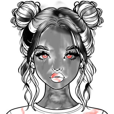 realistic girl with two buns in hair and lips
