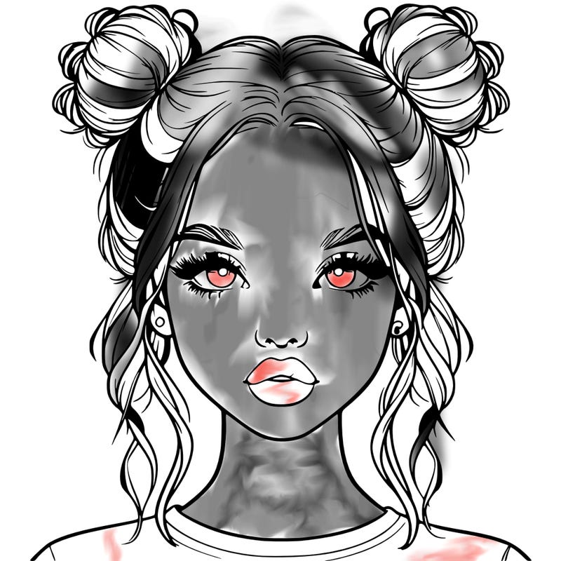 realistic girl with two buns in hair and lips