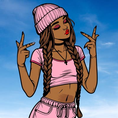 realistic teenage girl with braids and a beanie and crop top doing 🫶🏼