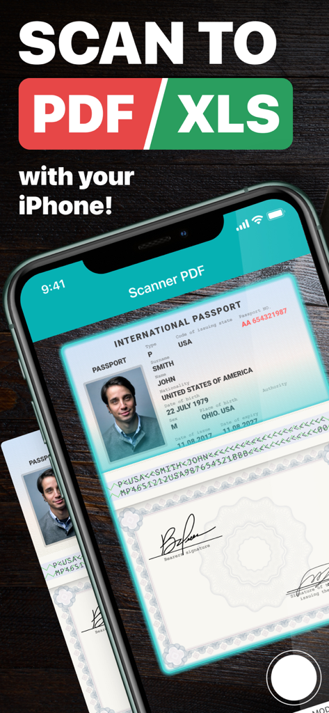 Scanner PDF – scan document - Mobile App scannt einen internationalen Reisepass im PDF-Format auf einem iPhone