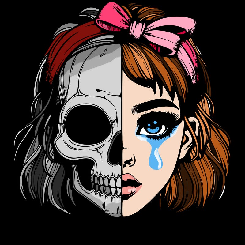 realistic girl with half skull mask