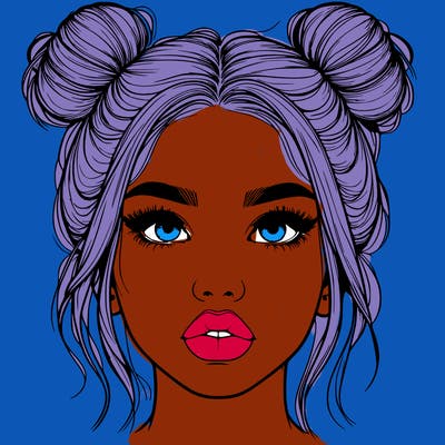 realistic girl with two buns on her hair and lips