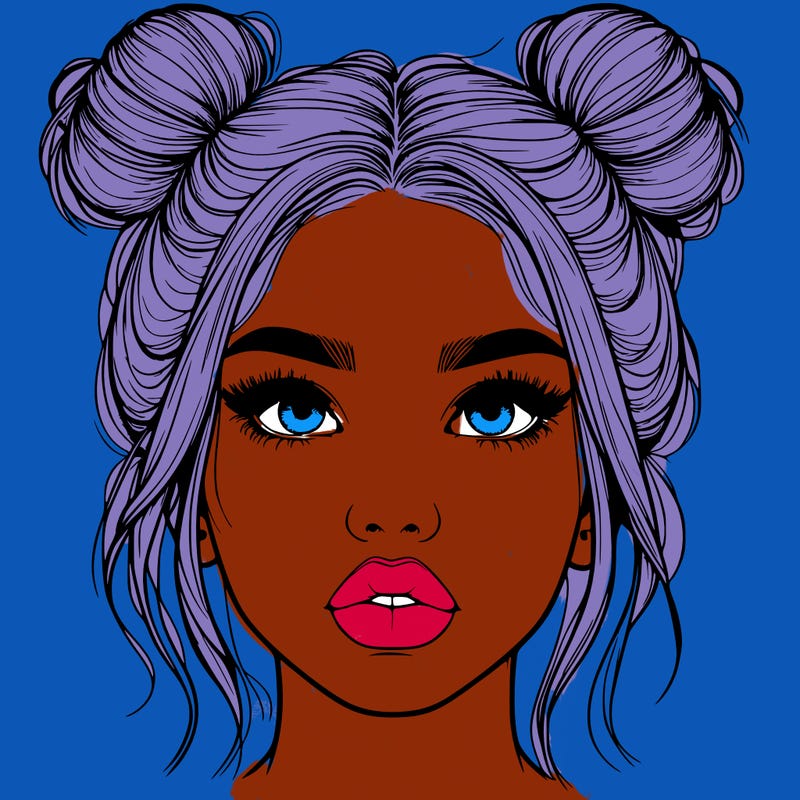 realistic girl with two buns on her hair and lips