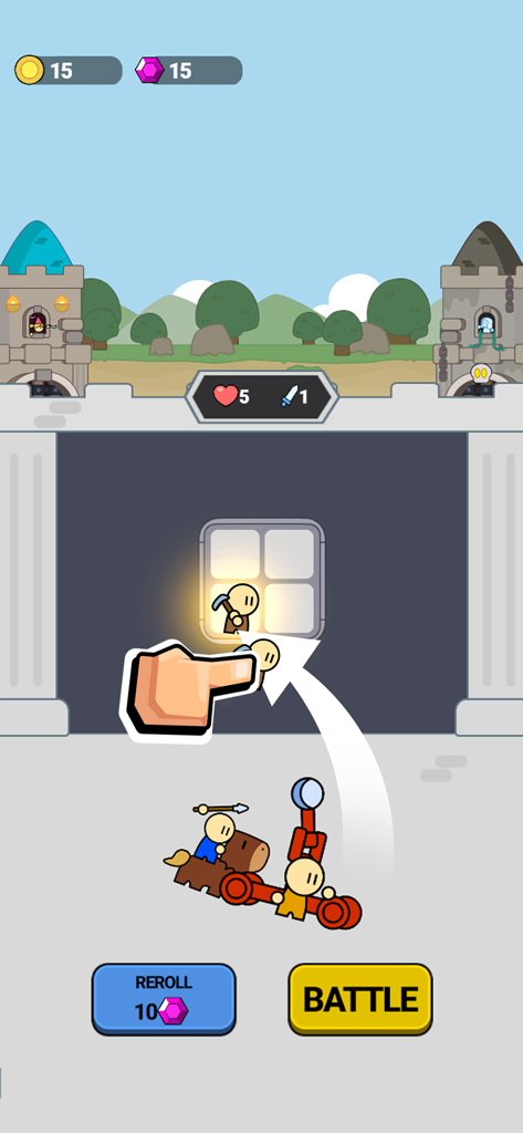 Bag Battle: Units Clash - A player drags a unit into a limited inventory grid to prepare for battle in Bag Battle Units Clash.