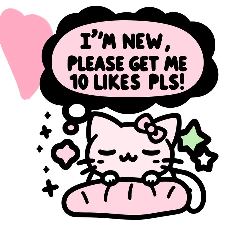 kitty taking a nap dream talking and saying "i'm new, please get me at least 10 likes pls!!"