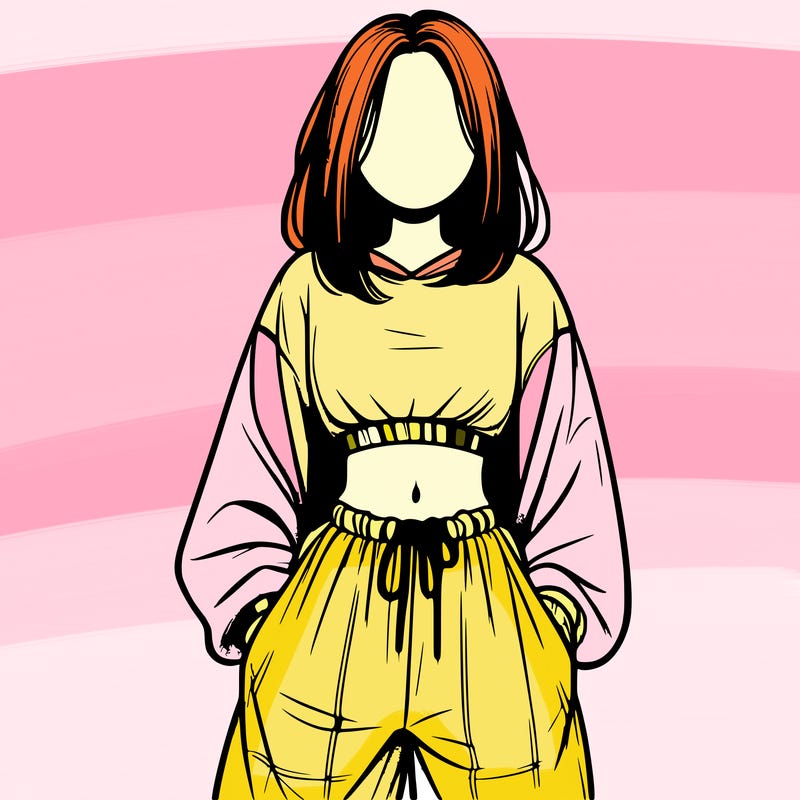 realistic girl faceless with baggy pants and a crop top