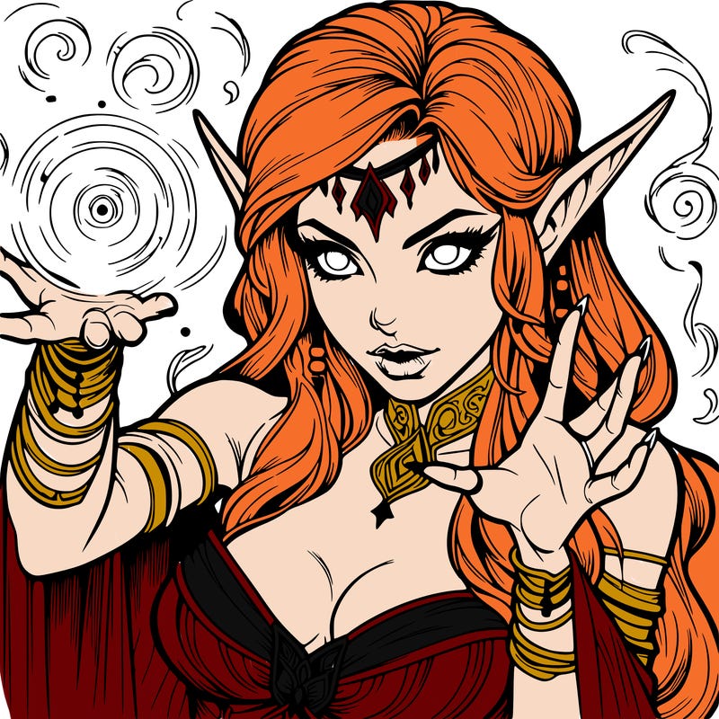 realistic scary beautiful elf sorceress casting spell