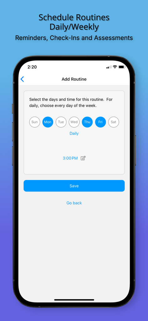 ONSCREEN Family - Senior Care - ONSCREEN app screen for scheduling daily and weekly senior care routines and reminders