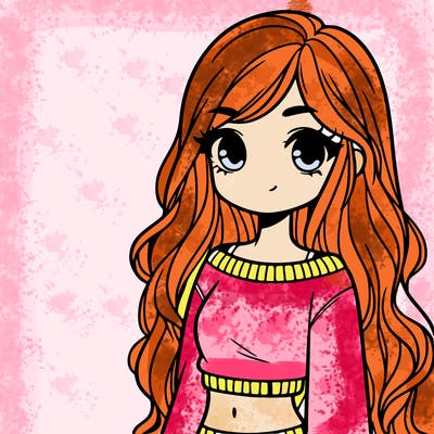 girl with long hair and a crop top with a sweater