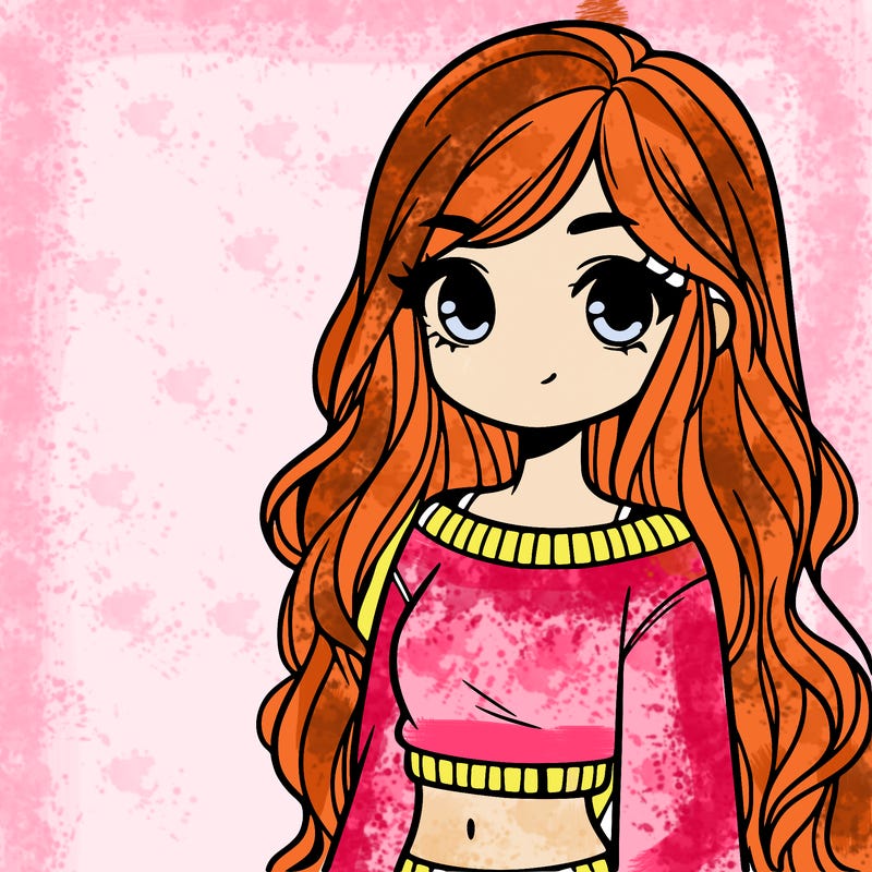 girl with long hair and a crop top with a sweater