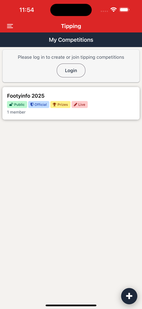 AFL tipping competition interface on Footyinfo app