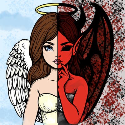 realistic angel half demon