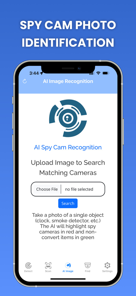 Hidden Camera Detector - Pantalla de identificación de cámaras espía con IA en la aplicación Hidden Camera Detector