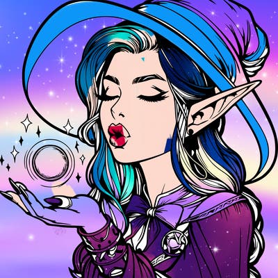 realistic elf casting a spell with lips