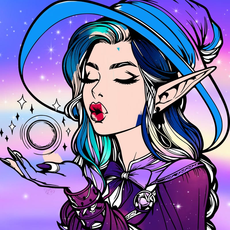 realistic elf casting a spell with lips