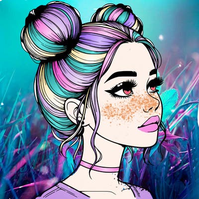 realistic girl with buns on the top of her head