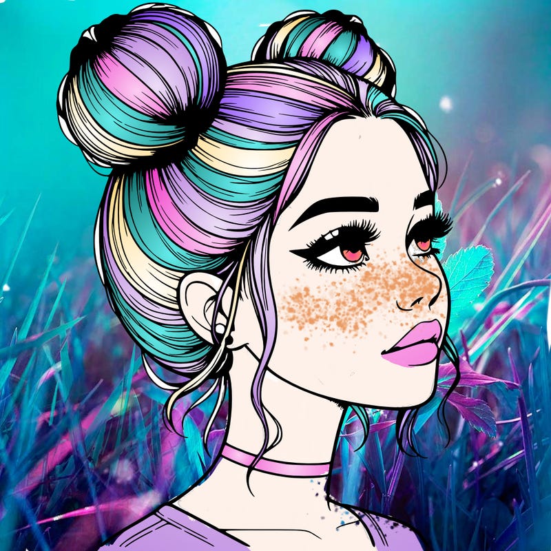 realistic girl with buns on the top of her head